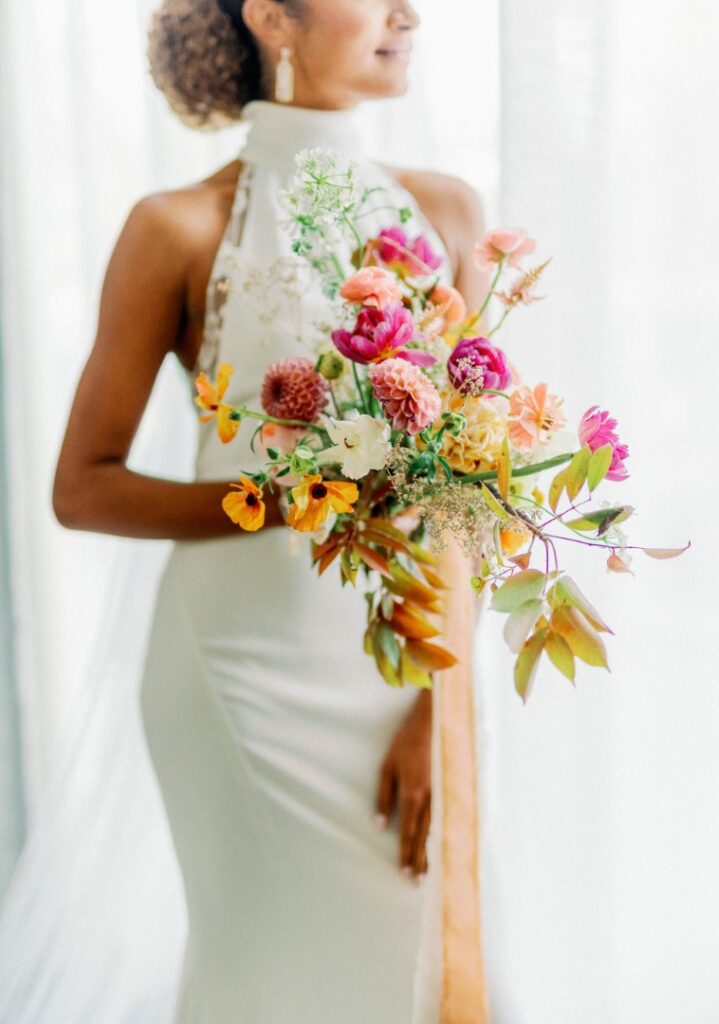 garden inspired bridal bouquet in art deco miami beach wedding
