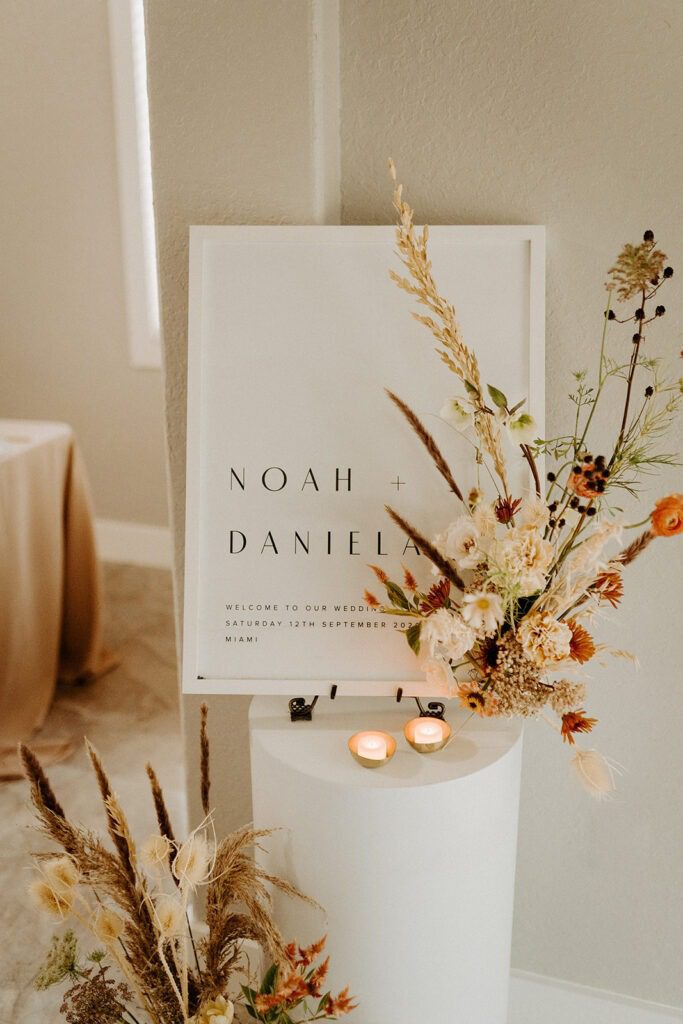 Welcome Sign Wedding Inspo Minimalist with Dried Florals