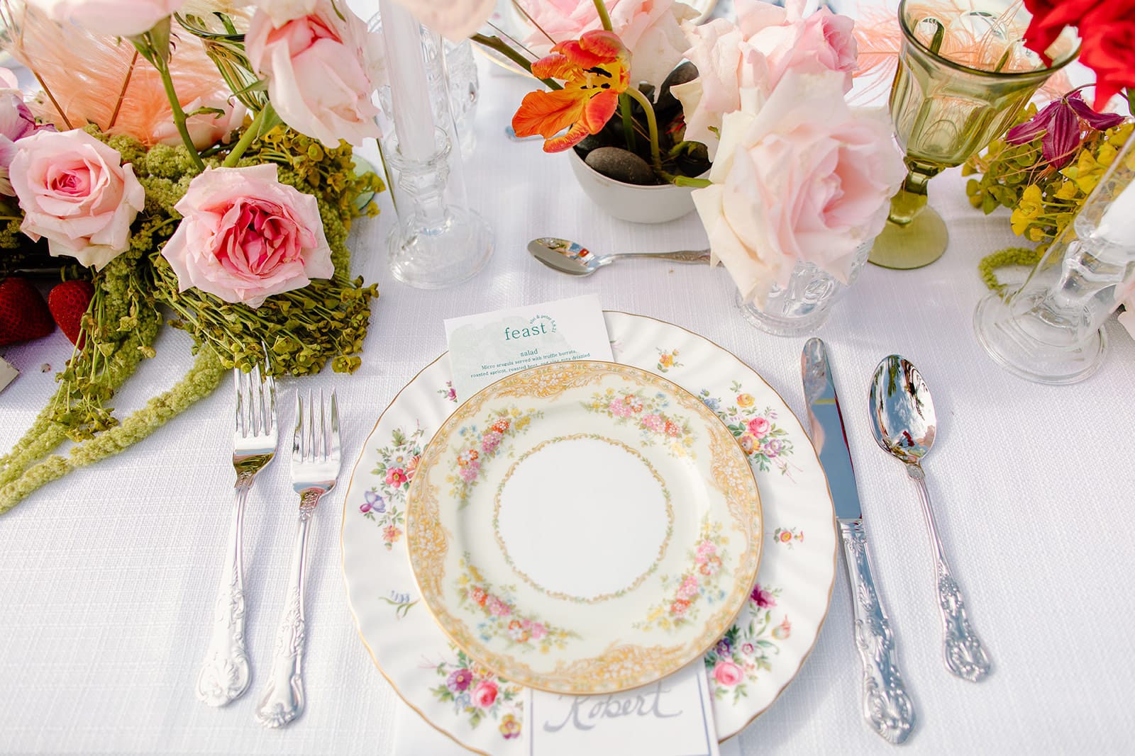 tablescape with antique dishware from mix dish
