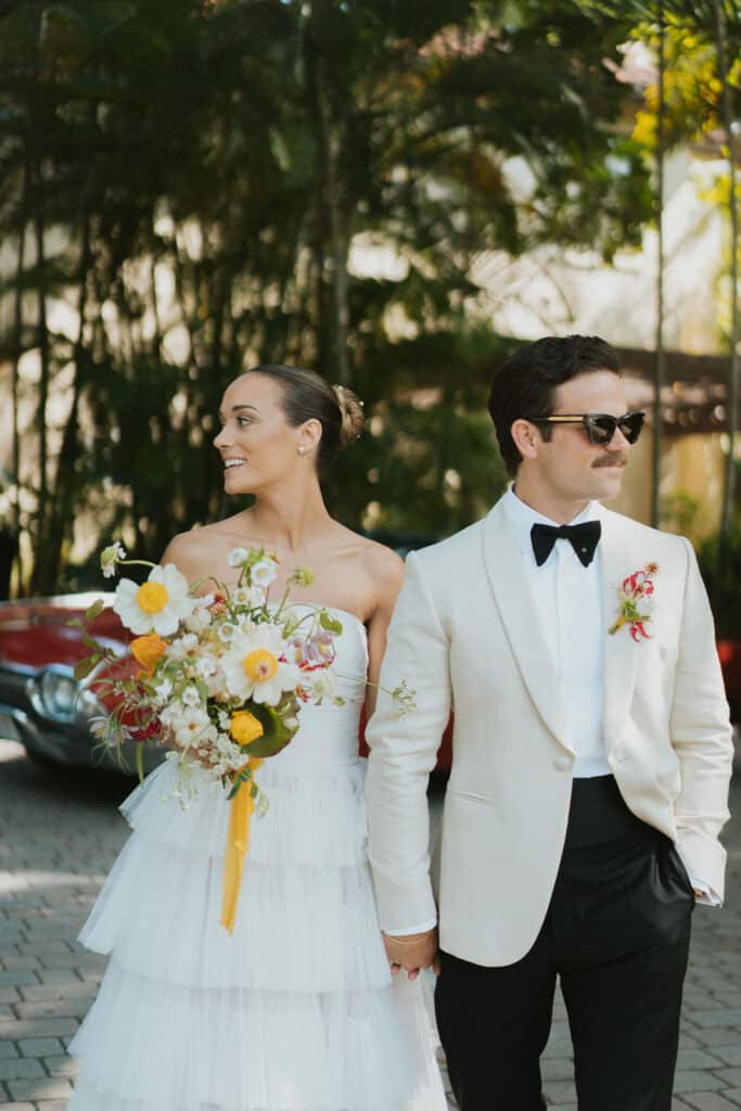 chic and modern couple with whimsical florals 