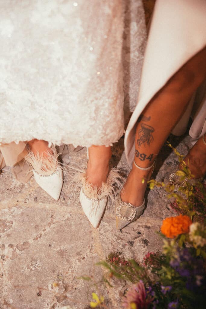 aesthetic images of two brides wedding shoes