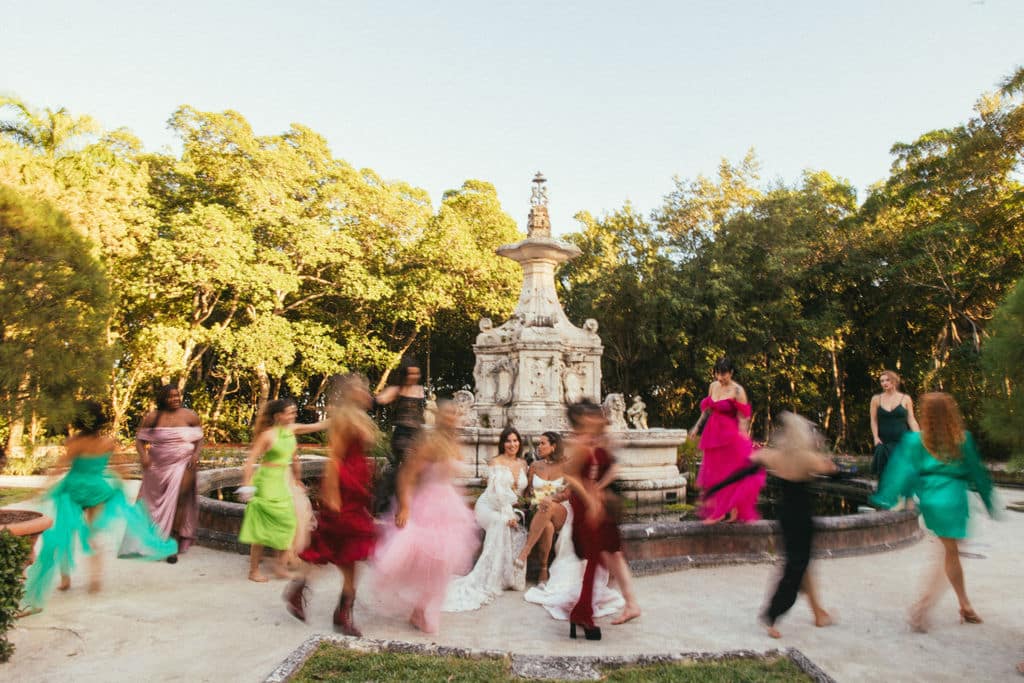 Two Brides in front of Vizcaya's Fountain