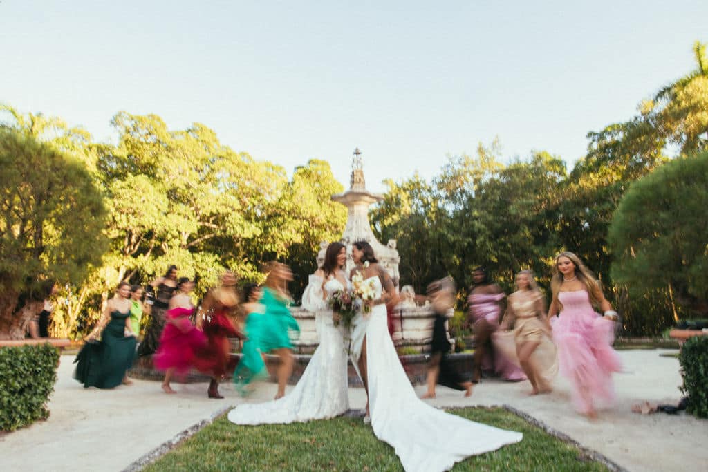 two brides getting married in vizcaya gardens