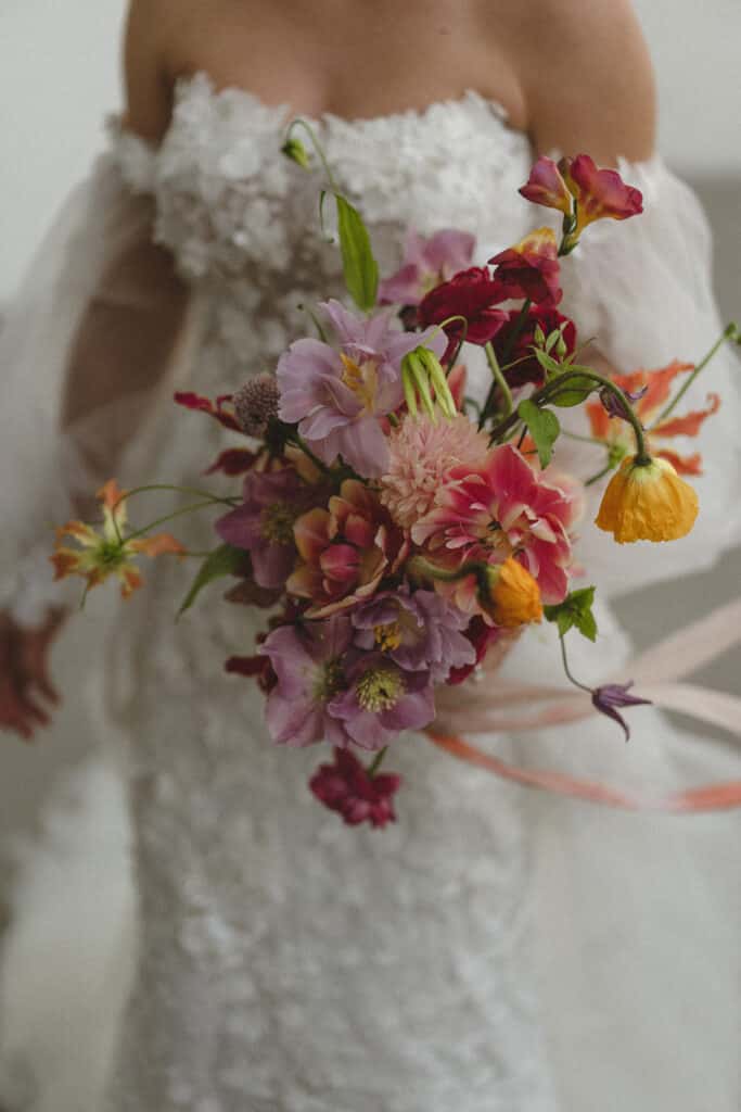 modern bridal bouquet with vibrant hues