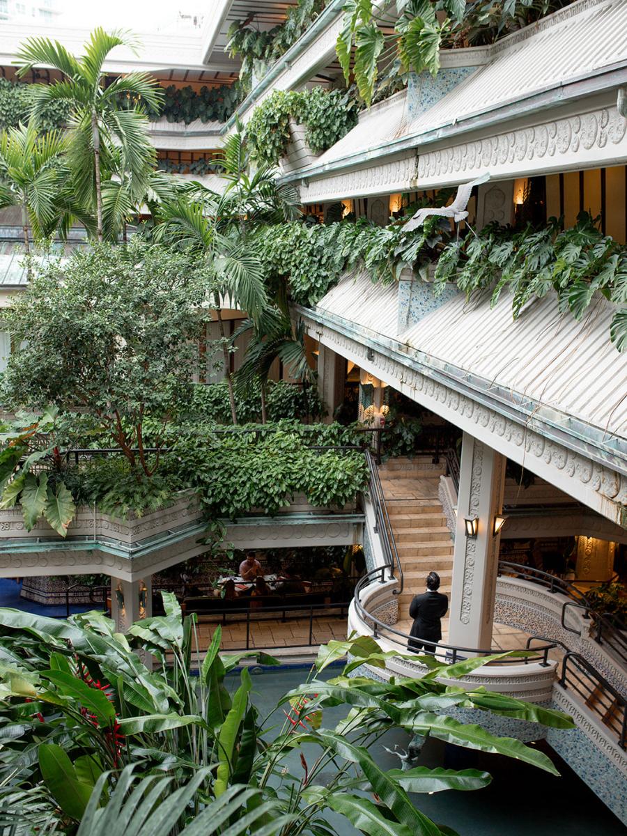 lush greenery decorating the interior of Mayfair House for a garden-style wedding